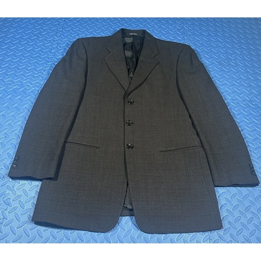 Armani Collezioni Men's 40R Black Plaid Blazer Wool Viscose Saks Fifth Italy